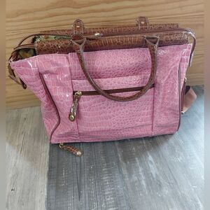 Elegant Pink Crocodile-Embossed Travel Bag